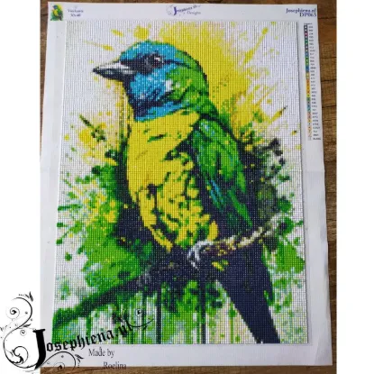 Afbeeldingen van Geelgroene vogel - Diamond painting - Josephiena.nl - DP-063