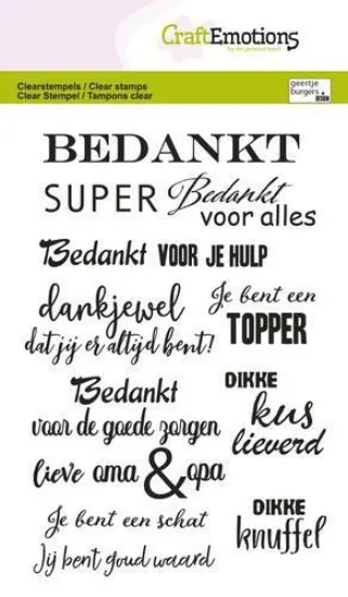 Afbeeldingen van CraftEmotions clearstamps A6 - Tekst bedankt NL