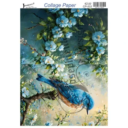 Afbeeldingen van Blauwe bloemen en vogel - Josephiena's collagepapier - CP-033