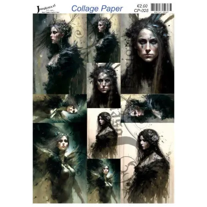 Afbeeldingen van Donkere bloemenvrouwen - Josephiena's collagepapier - CP-028