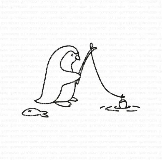 Afbeeldingen van Vissende Penguin - stempel - Gummiapan