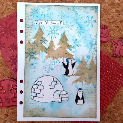 Afbeeldingen van Pinguïn met oorkappen - stempel - Gummiapan