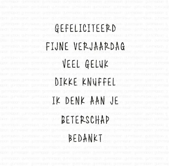 Afbeeldingen van Gefeliciteerd, Fijne verjaardag, veel geluk, dikke knuffel, ik denk aan je, beterschap, bedankt - tekst-stempel - Gummiapan