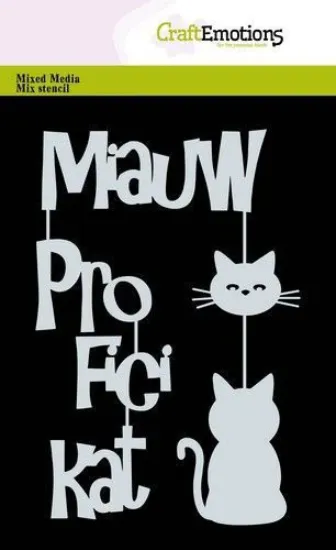 Afbeeldingen van CraftEmotions Mask stencil - Tekst Miauw ProFiciKat A6 (NL) Carla Creaties - 185070/0203