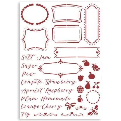 Afbeeldingen van Stamperia Stencil A4 Casa Granada Labels - KSG486