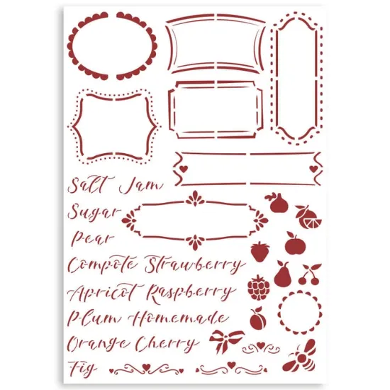 Afbeeldingen van Stamperia Stencil A4 Casa Granada Labels - KSG486