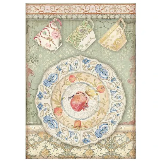 Afbeeldingen van Stamperia A4 Rice Paper Casa Granada Plate and Cups