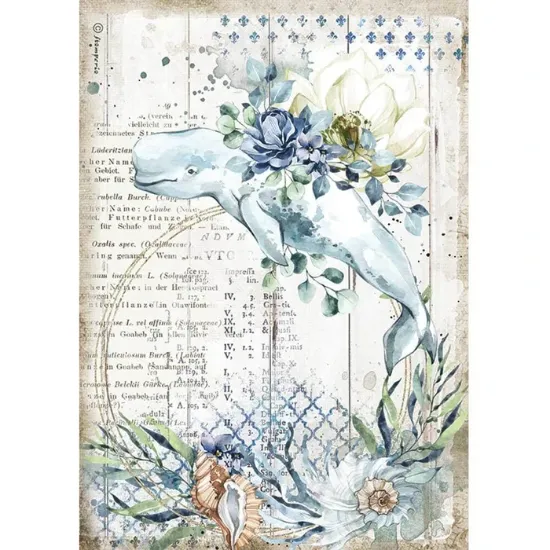 Afbeeldingen van Stamperia Rice Paper A4 Romantic Sea Dream Whale