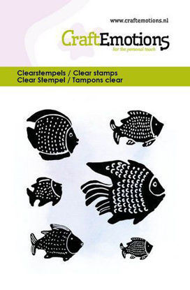 CraftEmotions clearstamps - set van 6 tropische vis stempels voor creatief hobby materiaal