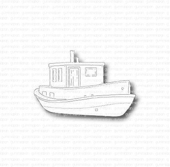 Gummiapan Vissersboot - hoogwaardige precisie stans voor creatieve knutselprojecten, formaat ongeveer 56,5x37 mm.